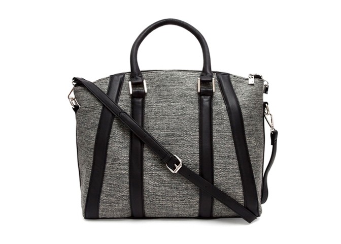 20 affordable handbags: Affordable handbags - grey handbag with black straps by french connection