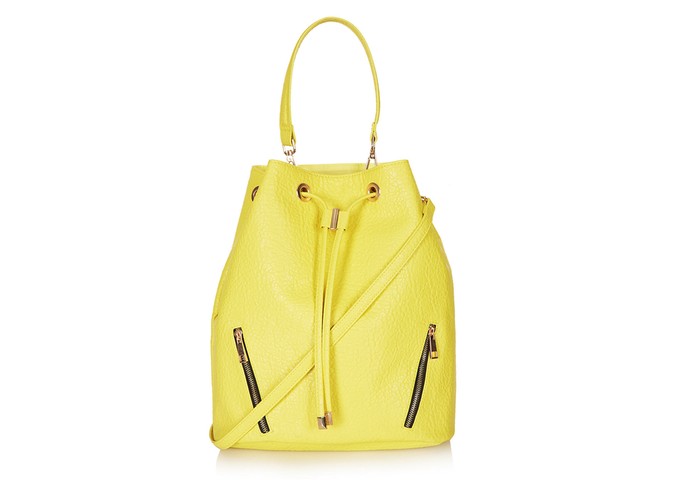 20 affordable handbags: Affordable handbags - yellow duffle bag with two zips on front by topshop