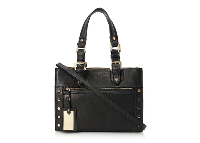 20 affordable handbags: Affordable handbags - black with cross strap and gold studs on side by Dune