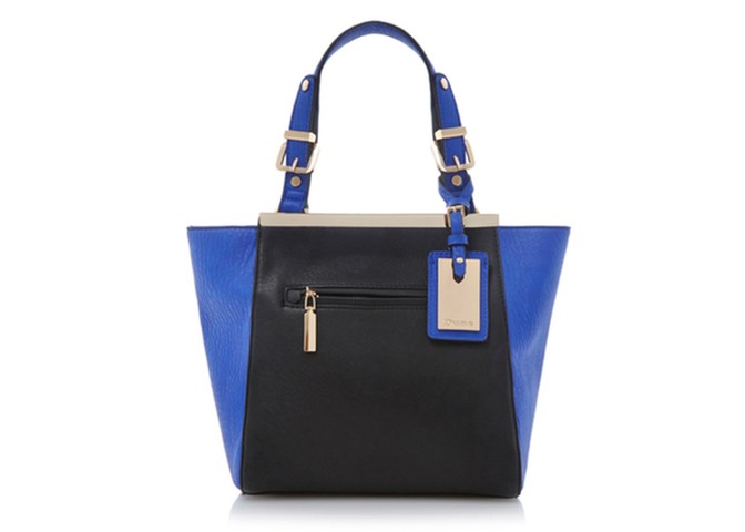 20 affordable handbags: Affordable handbags - metal framed blue and black winged handbag by Dune