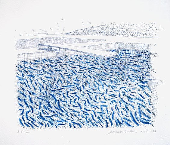 David Hockney prints: Lithographic Water Made of Lines and Crayon (Pool II-B) 1978-80