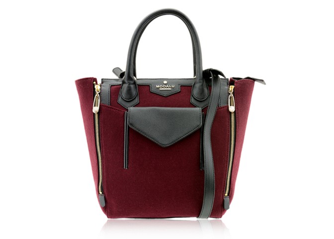 Affordable handbags: Affordable handbags - oxblood red and black winged tote by Modalu London