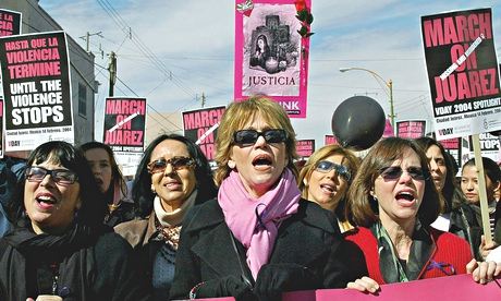 Eve Ensler, Jane Fonda and Sally Field on the frontline of a protest in Juarez, Mexico, 2004