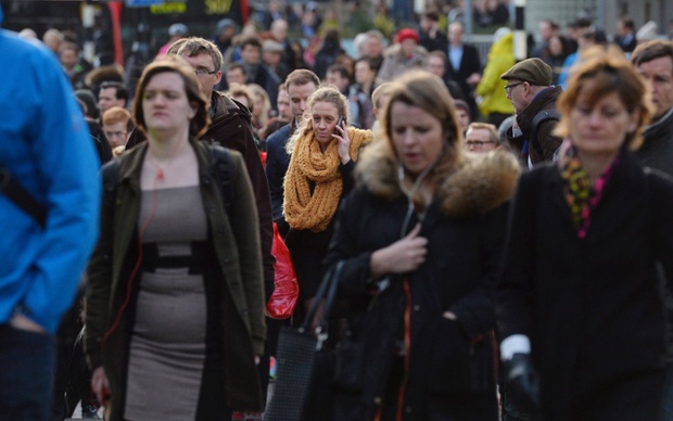 Commuters arriving at Waterloo station set off on foot to complete their journeys.