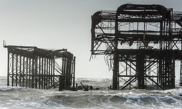 Brighton's old West Pier is in danger of total collapse as storms batter the South coast.