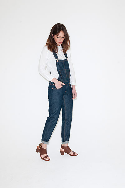 All Ages: white shirt denim dungarees brown sandal shoes
