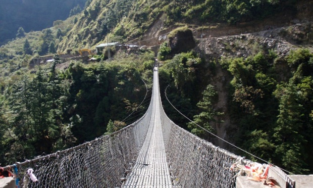 Crossing the Suspension Bridge at Ghasa Napel