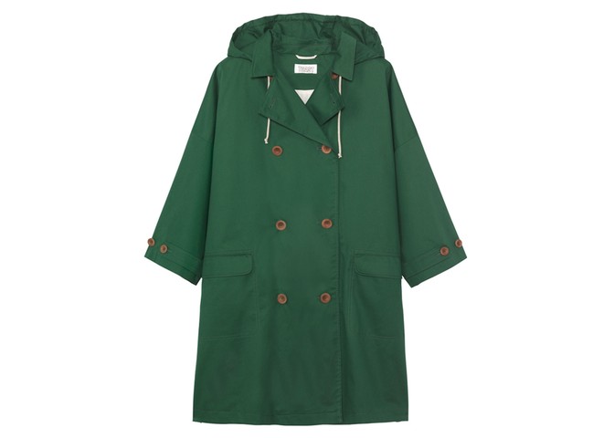Chic raincoats: green oversized raincoat with brown buttons by Toast