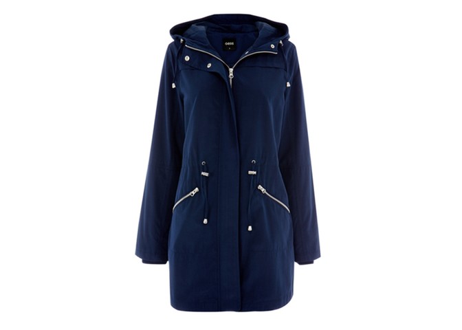 Chic raincoats: navy hooded parka by Oasis