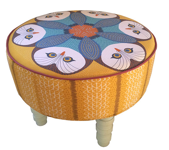 Interiors: yellow: Orwell and Goode owl footstool