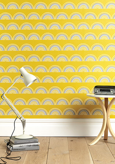 Interiors: yellow: Sian Elin horseshoe arch wallpaper