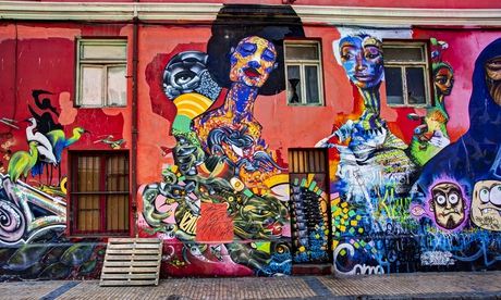 Graffiti street art is abundant in the streets of Valparaíso, Chile.