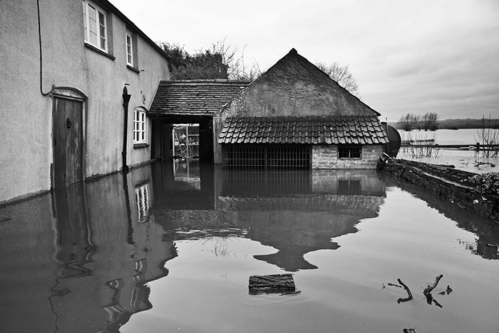 Somerset floods: An evacuated house in Moorland