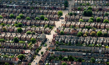 An aerial view of houses on residential streets in Muswell Hill, north London.