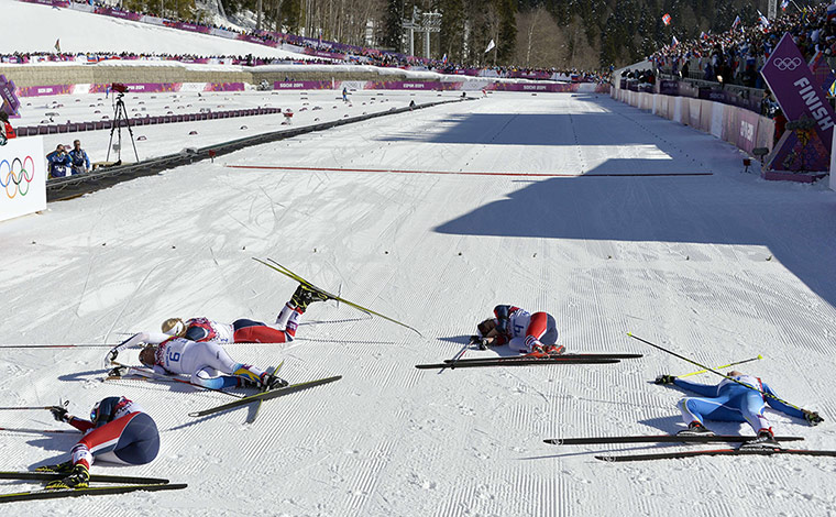 Sochi Day one roundup: (LtoR) Norway's Marit Bjoergen, Sweden's