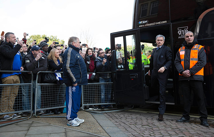 Fulham v Chelsea:  Jose Mourinho gets off the team bus 