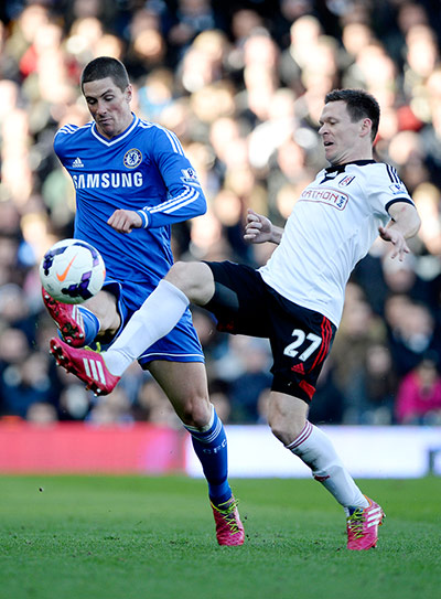 fulham v chelsea: Fernando Torres and Sascha Riether