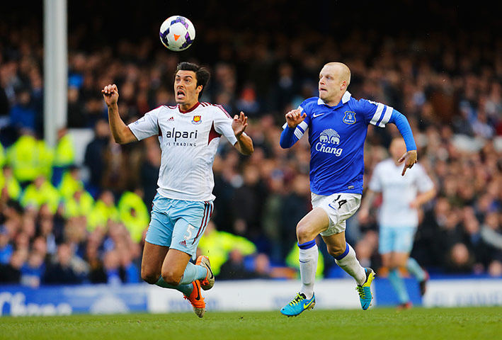 saturday roundup: James Tomkins is closed down by Everton's Steven Naismith
