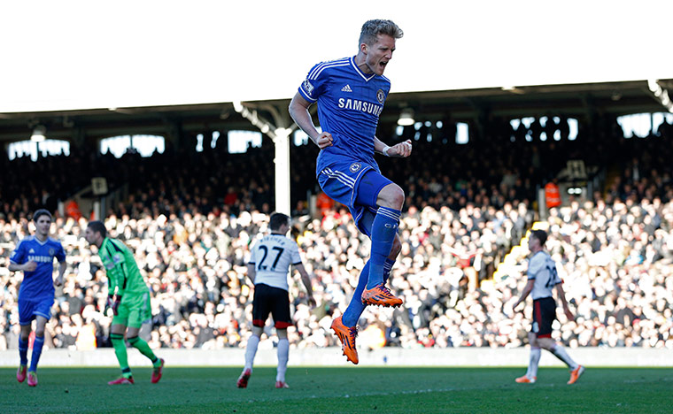 fulham v chelsea: André Schürrle celebrates scoring his 1st goal 