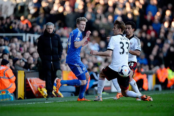 fulham v chelsea: Schürrle nicks the ball past Dan Burn 