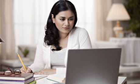 Woman working on laptop