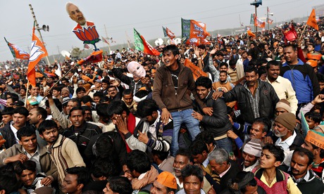 Supporters of Narendra Modi, the PM candidate for BJP, during a rally for the 2014 general elections