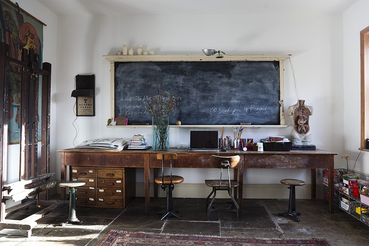 Hebden Bridge: Living room with vintage blackboard and desk
