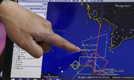 A map of MH370's flight plan is seen on computer screen