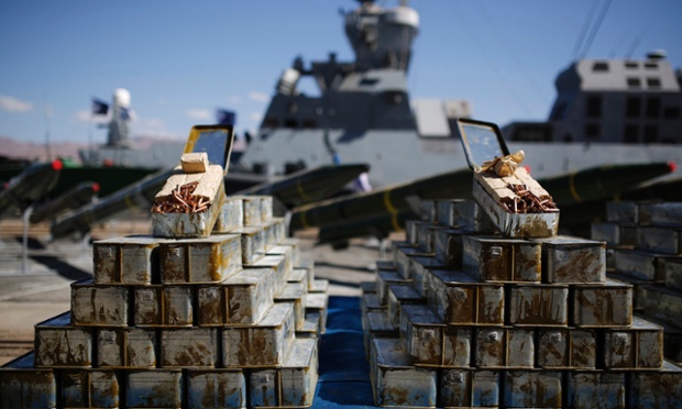 Ammunition found aboard the Klos C ship displayed at an Israeli navy base in the Red Sea resort city of Eilat.