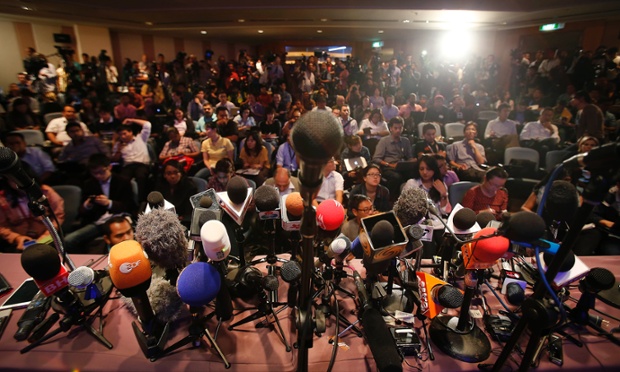 An overcrowded press conference regarding the missing Malaysia Airlines jet MH370 in Sepang, Malaysia.
