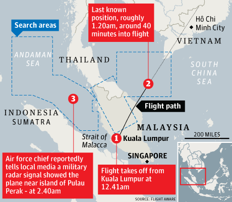 Last known position of flight 370