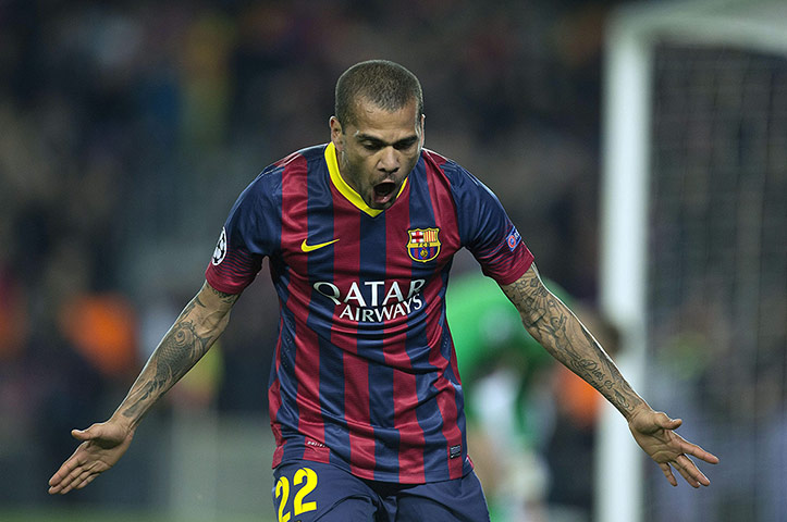 Barca v City:  Dani Alves celebrates