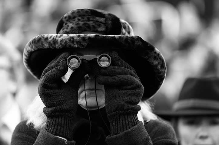 Cheltenham in b/w: Closely watching a race