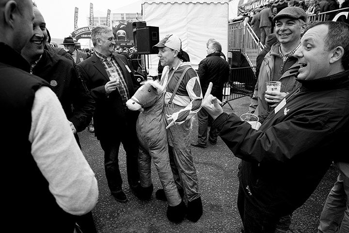 Cheltenham in b/w: Dressing up and drinks in the Guinness enclosure