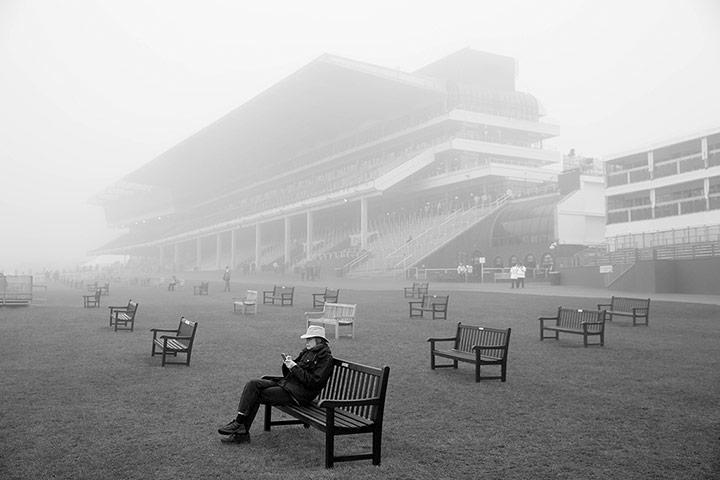 Cheltenham in b/w: An early punter bags a space