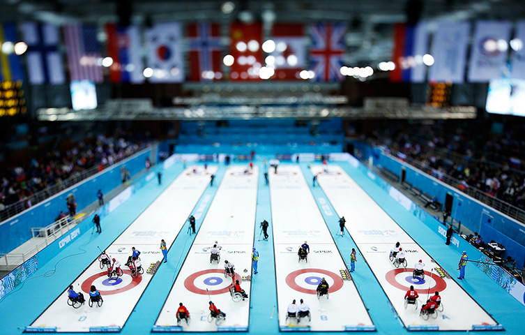 looking back: paralympics: The wheelchair curling mixed round robin session 3 matches at the Ice Cube