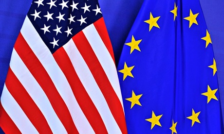 EU-US trade agreement and its impact on environment : eu flag and US flag
