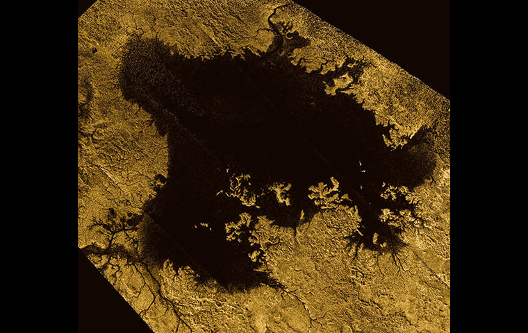 Solar system moons: Radar view of a lake on Titan