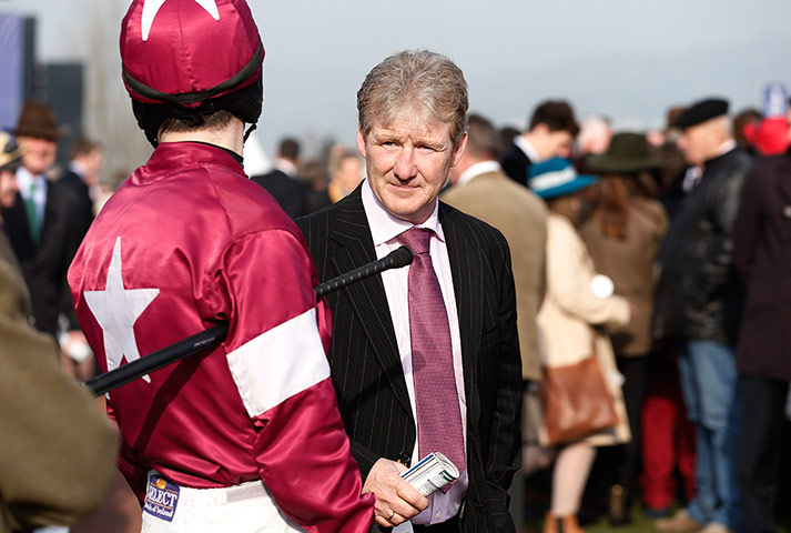 gold cup day: Trainer Philip Fenton waits with his jockey Brin O'Connell 
