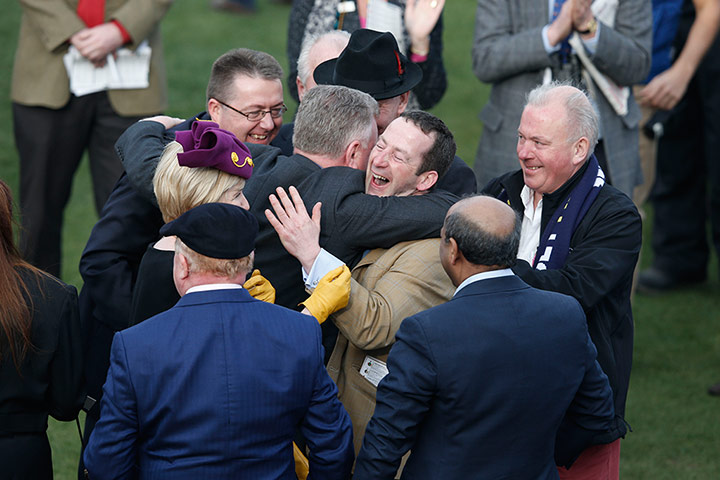 gold cup day: The trainer of Lord Windermere Jim Culloty, celebrates with the owners 