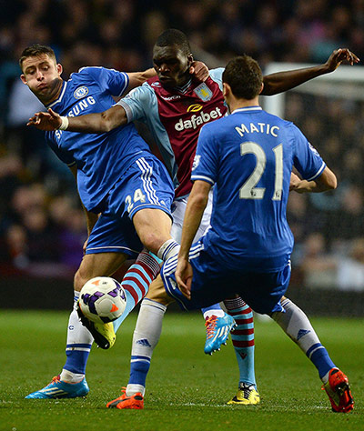 saturday's games: Aston Villa's Christian Benteke, Chelsea's Gary Cahill and Nemanja Matic