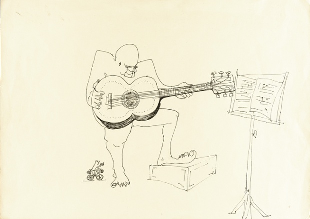Untitled illustration of a four-eyed guitar player by John Lennon