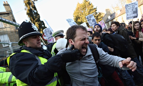 Police and anti-fascist protesters clash in Cambridge