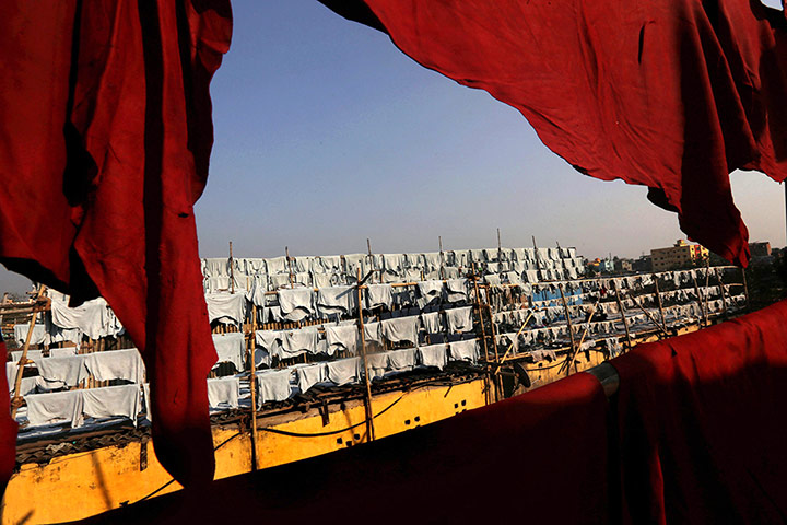 Tannery workers in India: Wet leather dries in the sun at a tannery workshop in Calcutta