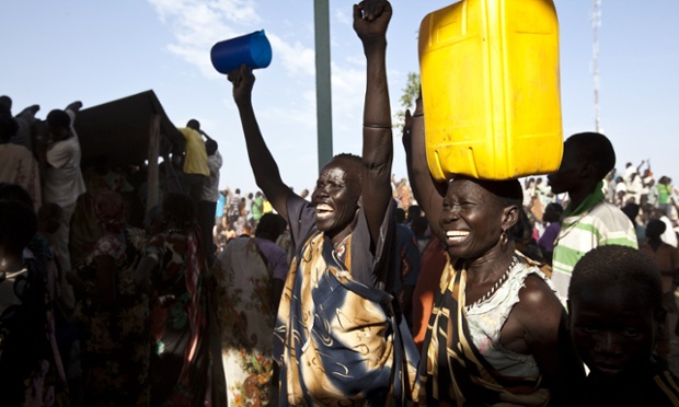 Women celebrate at the United Nations Mission in Malakal, South Sudan after the Sudan People's Liberation Army (SPLA) claimed it had recaptured the town from rebels.