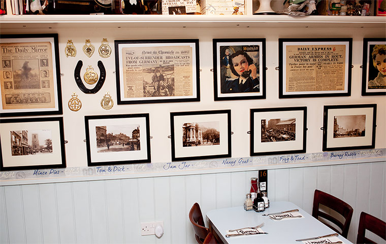 The walls of Poppies are covered with mid-20th century memorabilia.