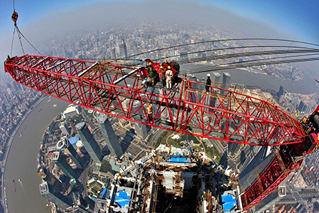 A crane used to build Shanghai Tower, the world&rsquo;s second tallest building at 632 metres (2,073ft), i