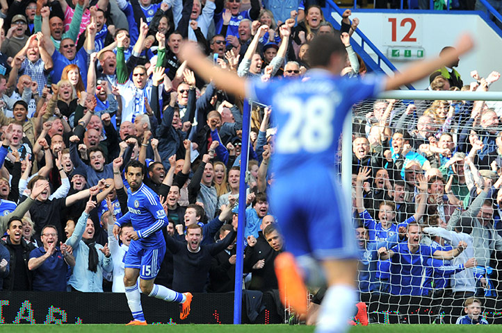 chelsea versus arsenal: Mohamed Salah celebrates