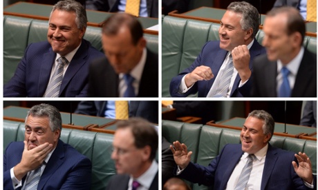 Treasurer Joe Hockey reacting during House of Representatives Question Time in Canberra, Monday, March 24, 2014. (AAP Image for the Guardian/Lukas Coch) NO ARCHIVING Politics Political Politician Politicians