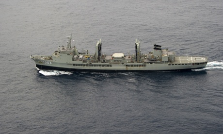 HMAS Success sweeps through the search area in the southern Indian Ocean during the Australian Maritime Safety Authority-led search for Malaysia Airlines flight MH370.